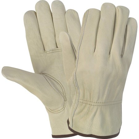 MCR SAFETY Work Gloves, Leather, Large, 2 Gloves/PR, Cream MCSCRW3215L